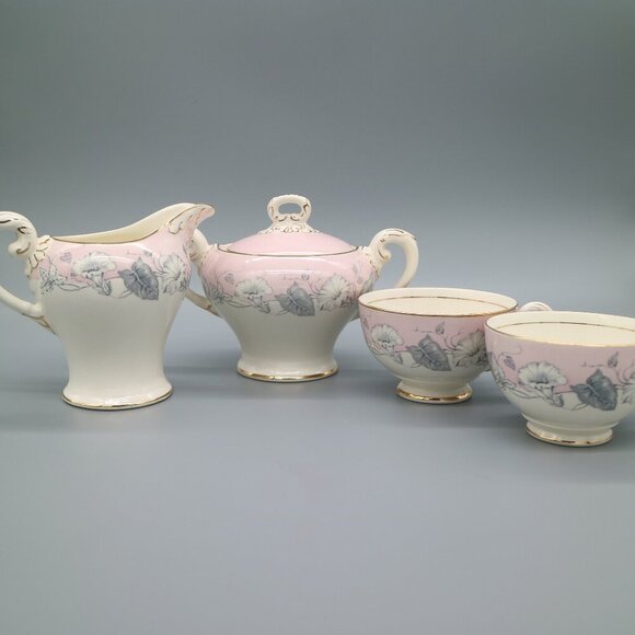 Myott Morning Glory Creamer & Sugar Bowl, 2 Tea Cups (Set of 4 pc) - Picture 1 of 7